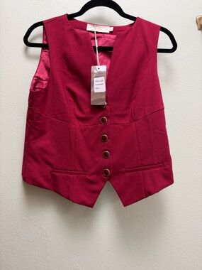 Ladies Deep Pink Tailored Button Vest - Unbranded